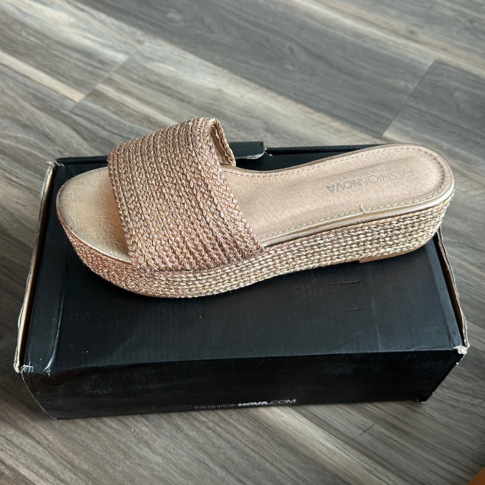 Fashion Nova Bronze Baby Flat Sandals